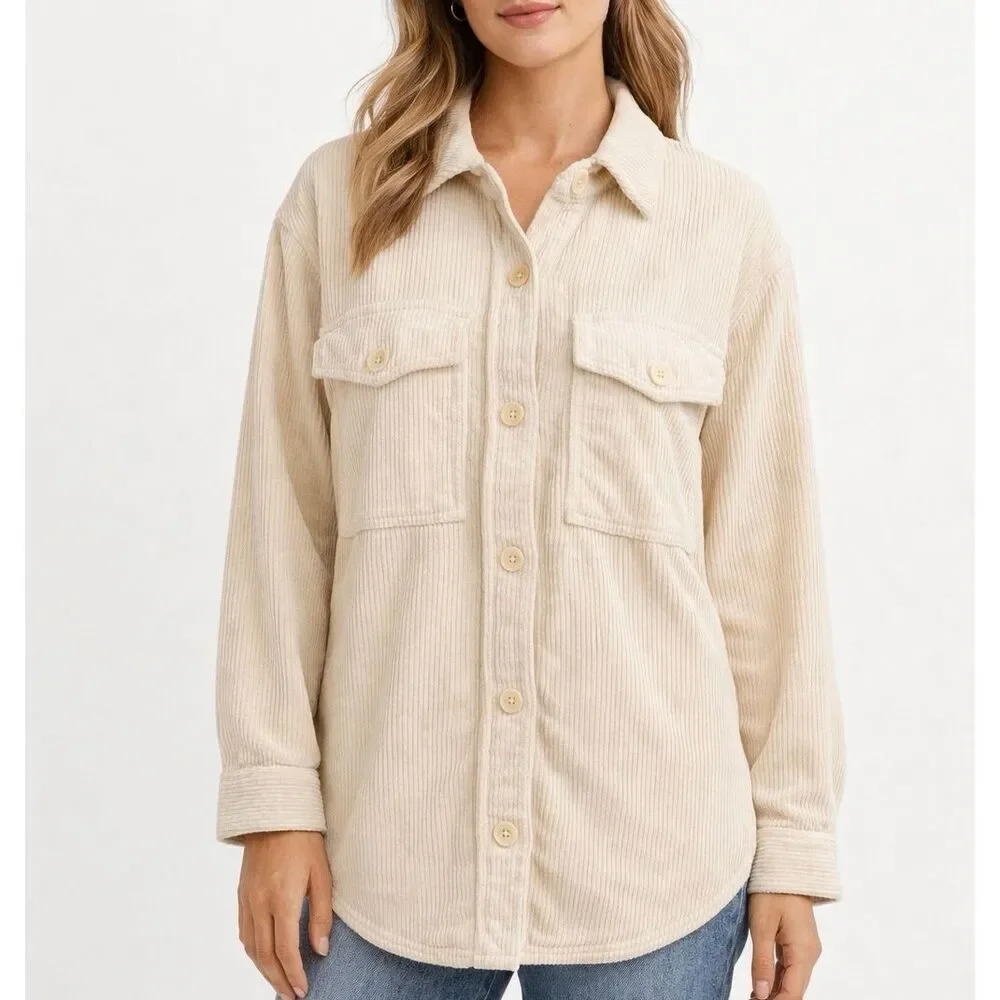 Reformation Jeans Corduroy Shacket Jacket Button‎ Front Almond Cream Small